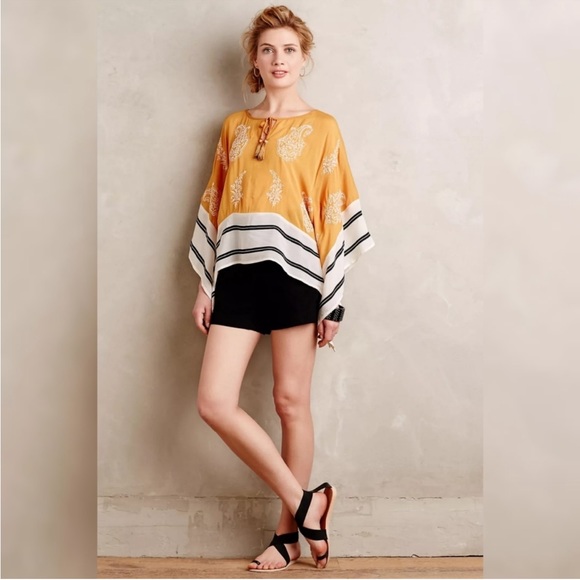 Anthropologie Floreat Sunglow embroidered paisley poncho top with art deco lines - Picture 10 of 12